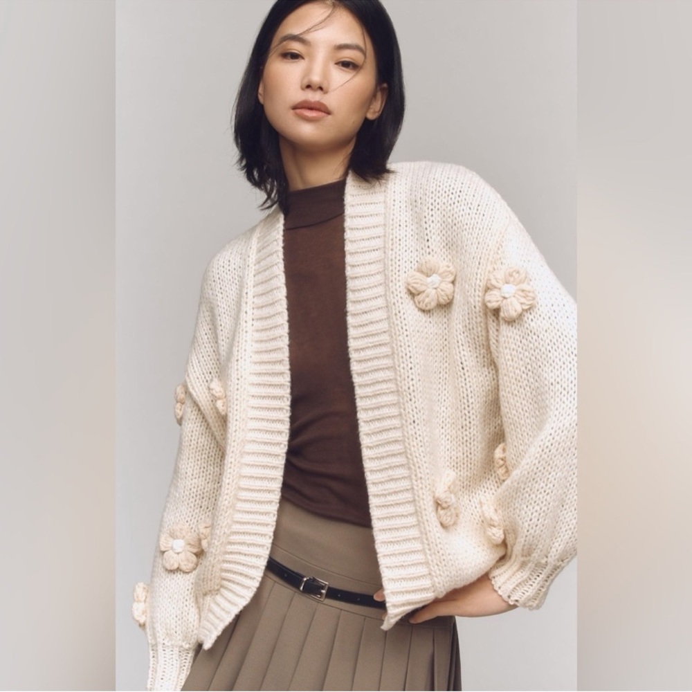 Anthropologie The Susannah 3D Flower Cardigan Sweater